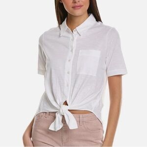 Theory White Button Down Tie Front Shirt